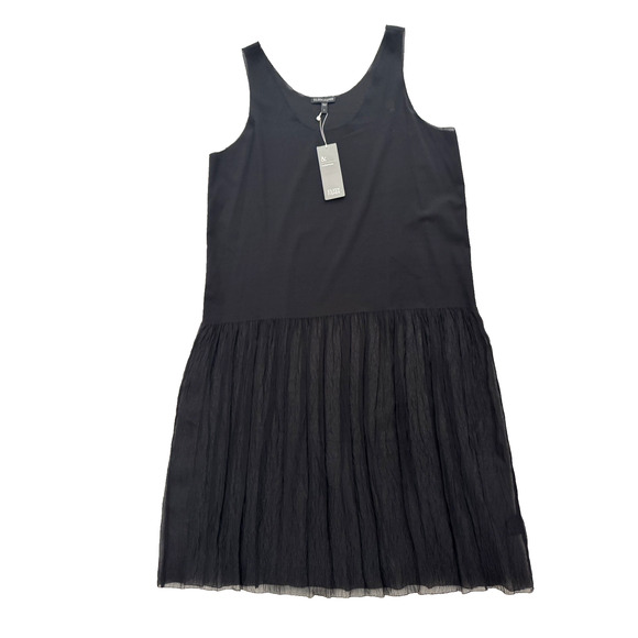 Eileen Fisher Tank Dress S Black Sheer Silk Chiffon Knee Length Pullover - NWT